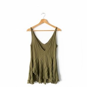 Intimately Free People Tunic Tank Top XS Olive Green Boho Ruffle Hem